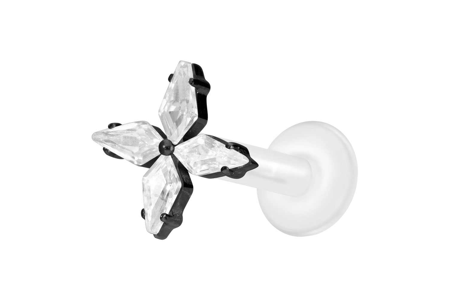 PTFE Labret Piercing mit Innengewinde + Titan-Aufsatz KRISTALLSTERN